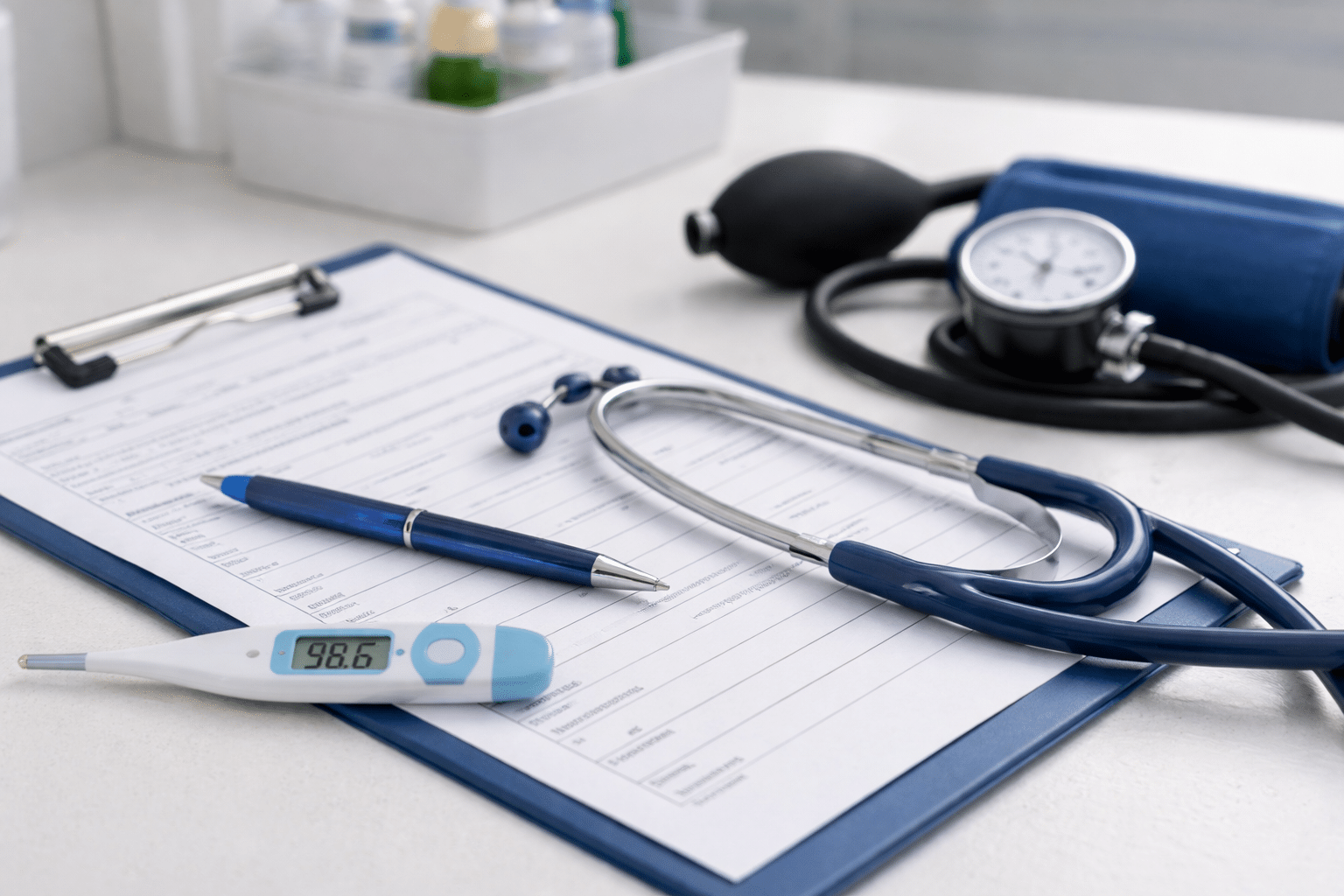 Medical tools on white surface