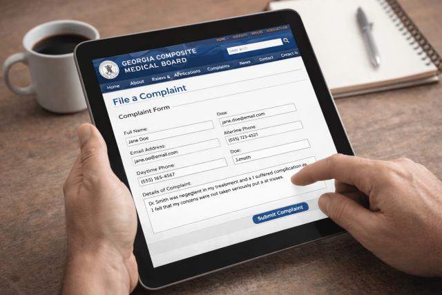 Patient filling out an online complaint form on the Georgia Medical Board website