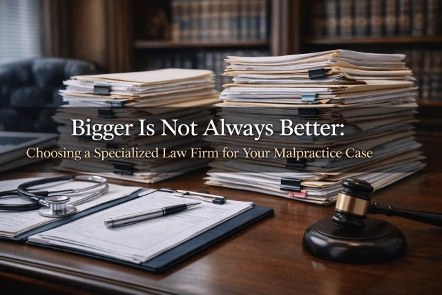 medical malpractice law case files gavel with text overlay