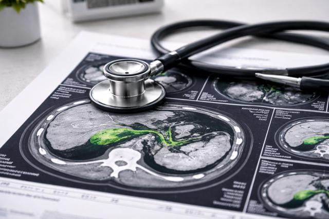 Gallbladder CT scan with stethoscope