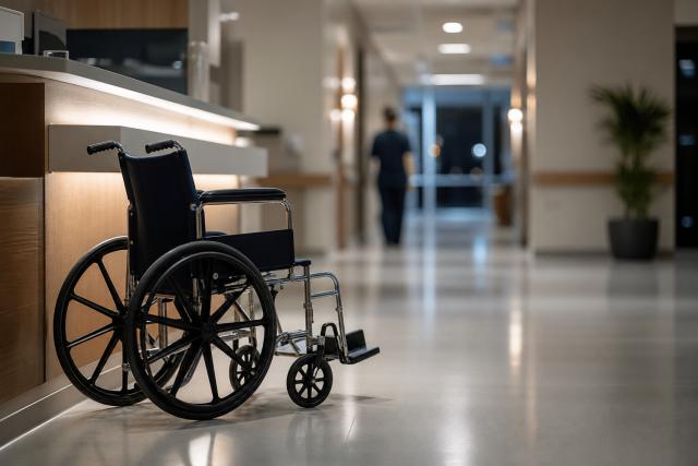 Hospital Corridor With Empty Wheelchair