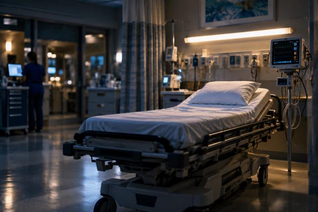 Empty Emergency Room Exam Bay At Night